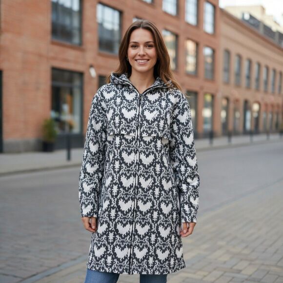 Love Moschino Coat Python Geometric Hearts Print Black White IT42 US6 - Picture 2 of 11